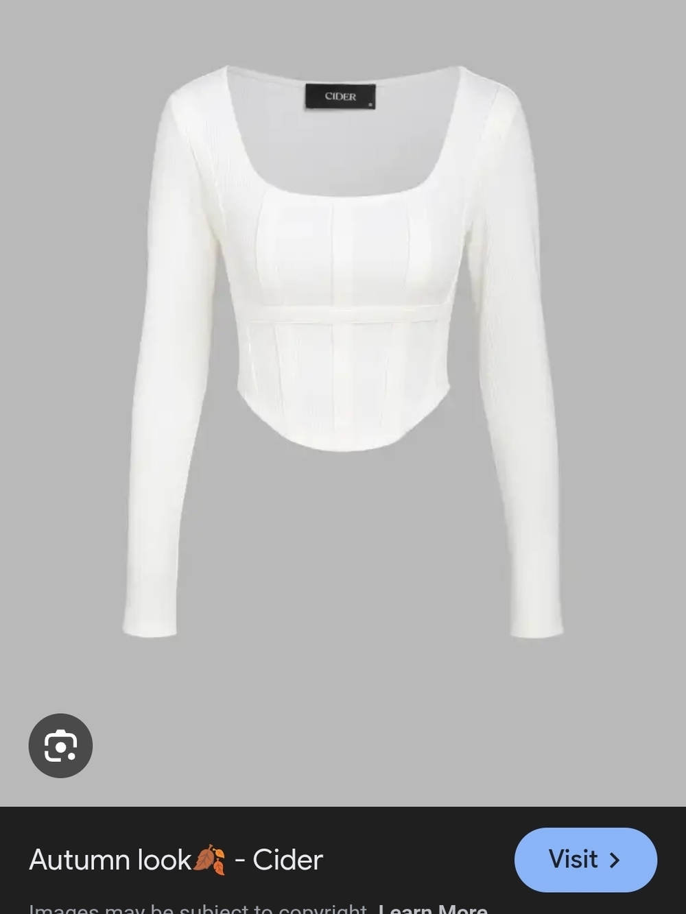 Cider White Long-Sleeve Corset Crop Top Sz S NWOT